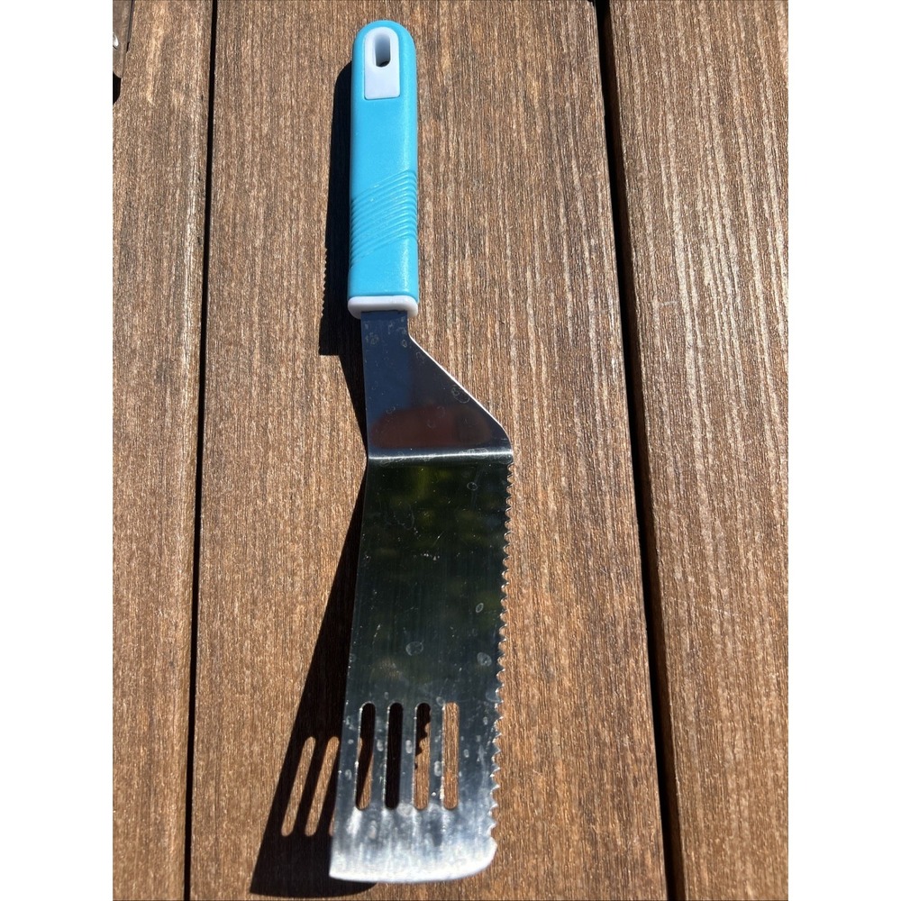 Vintage Stainless Steel Serrated Cake Server Pie Spatula Teal Handle